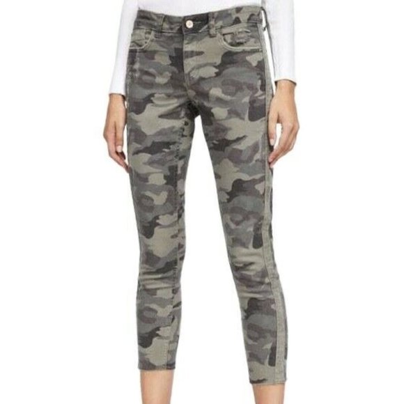 ZARA Womens Size 4 Camo Khaki Green Army Camouflage Skinny Slim Jeans Distressed